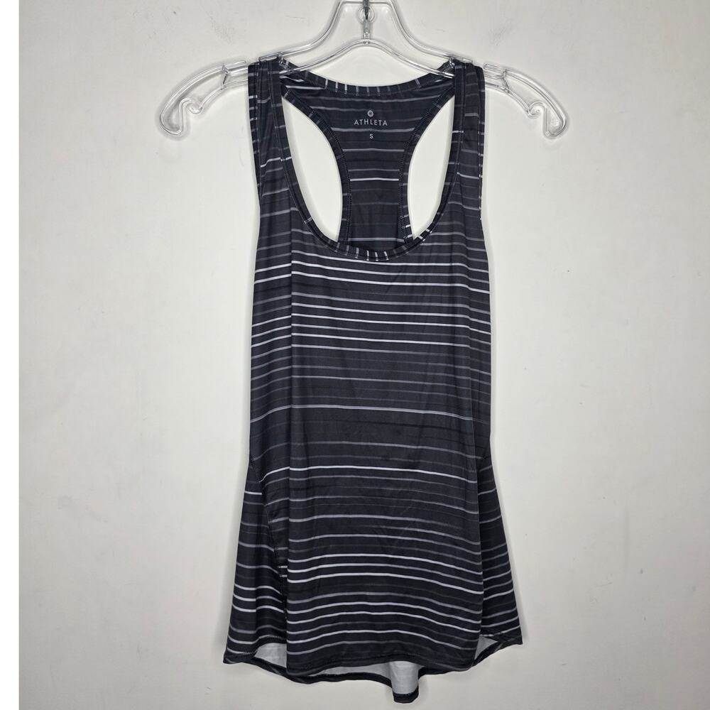 Athleta black white grey striped athletic tank top - small